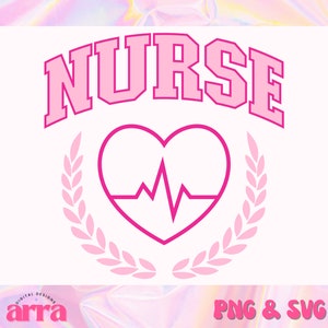 Verpleegkundige SVG ⟡ Varsity PNG ⟡ bloemen verpleegster png ⟡ college lettertype png ⟡ verpleegster leven svg ⟡ trui en shirt sublimatie printontwerp ⟡ ER verpleegkundige