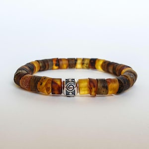 Bracciale In Ambra Baltica Naturale 18-19 Cm | Perle Vere Non Lucidate Con Certificato Di Autenticità, Gioiello Unisex In Scatola Regalo - 5