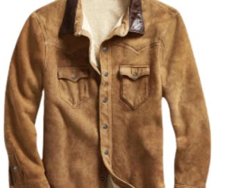 Classic Scully Men's Suede Shirt Jacket, Western Cowboy Style Leather Shirt