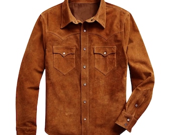 Classic Suede Western Shirt Jacket, Nubuck Leather Cowboy Shirt