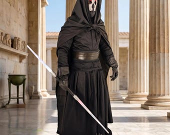 Dark Lord Hooded Cloak Costume | Sith Inspired Robe With Mask & Belt | Cosplay Outfit
