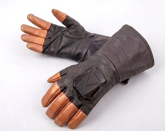 Boba Fett Gloves | Black, Brown Leather Bounty Hunter Gauntlets | Mandalorian Cosplay Hand Armor Costume