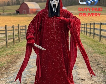 Capa roja brillante hecha a mano con capucha / Túnica gótica de fantasía con purpurina / Disfraz de cosplay para Halloween