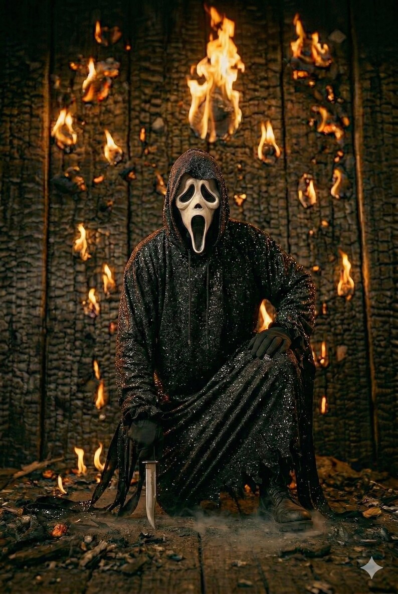 Ghostface Cod Robe SCREAM 6 Halloween Glittery Robe, Horror Ghostface Cloak, Black Ghost ...