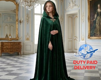 Capa de terciopelo de lujo con capucha para mujer / Túnica gótica de bruja para cosplay / Capa medieval renacentista para Halloween