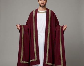 Ancient Greek Roman White Toga With Red Drape | Mens Historical Cotton Costume | Reenactment LARP