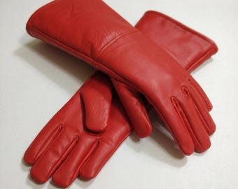Royal Guard Red Leather Gloves | Imperial-Inspired Cosplay Gauntlets | Sci-Fi LARP Halloween Costume Hand Armor