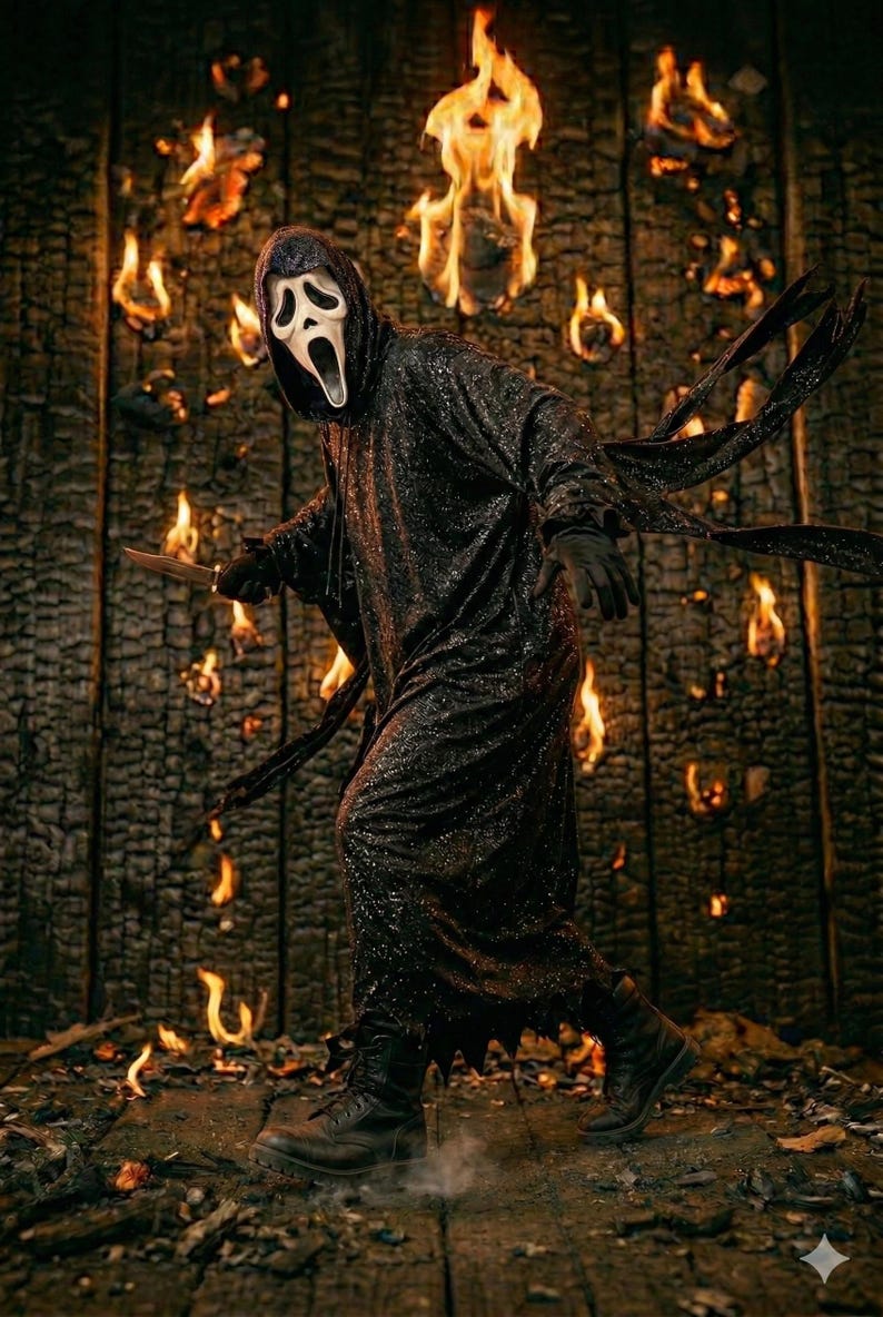 Ghostface Cod Robe SCREAM 6 Halloween Glittery Robe, Horror Ghostface Cloak, Black Ghost ...