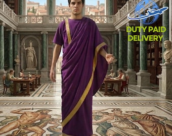 Traje de toga romana antigua con ribete dorado / Túnica de senador morada / Atuendo histórico griego para recreación histórica