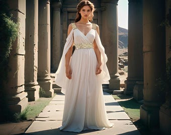 Women's White Toga Dress, Greek Goddess Costume, Maxi Party Dress