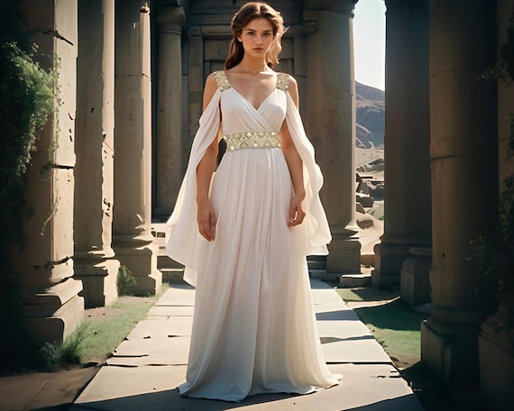 greek goddess style formal dress Women's White Toga Dress, Costume, Maxi Party SID-D32929