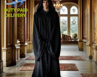Capa negra de cosplay de Darth Sidious / Capa con capucha del Emperador Palpatine Sith / Túnica de disfraz de Halloween