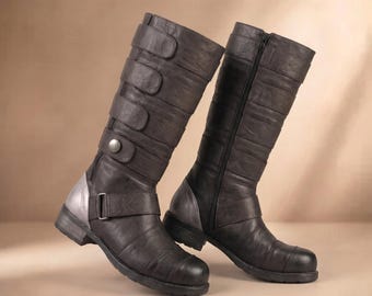 Star Killer Cosplay Boots | Black Leather Sci-Fi Assassin Footwear | Dark Lord Costume LARP Boots