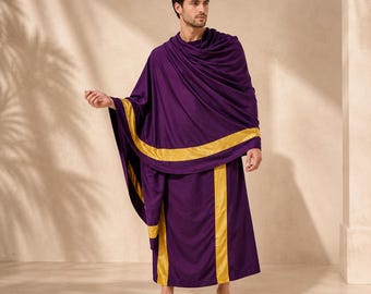 Ancient Purple Roman Toga | Mens Greek Costume Cotton Tunic | Historical Reenactment LARP Senator Outfit