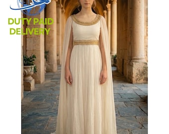 Elegante toga de diosa griega antigua para mujer / Vestido de novia romano de gasa blanca