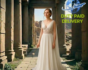 Vestido toga de diosa griega estilo bohemio / Vestido blanco de gasa arrugada / Atuendo nupcial etéreo