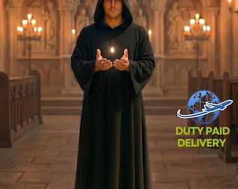 Túnica gótica medieval con capucha de monje / Capa de algodón renacentista para cosplay / Disfraz de Halloween