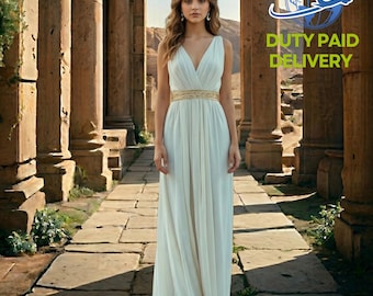 Vestido toga blanco de diosa griega / Elegante disfraz romano de gasa para mujer / Disfraz para fiesta de Halloween