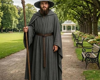 Mens Gandalf The Grey Costume | Fantasy Wizard Cosplay Outfit | LOTR Inspired Robe Halloween Events