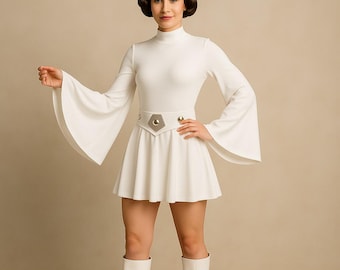 Vestido de cosplay de la Princesa Leia inspirado en la galaxia, traje de cosplay blanco para mujer