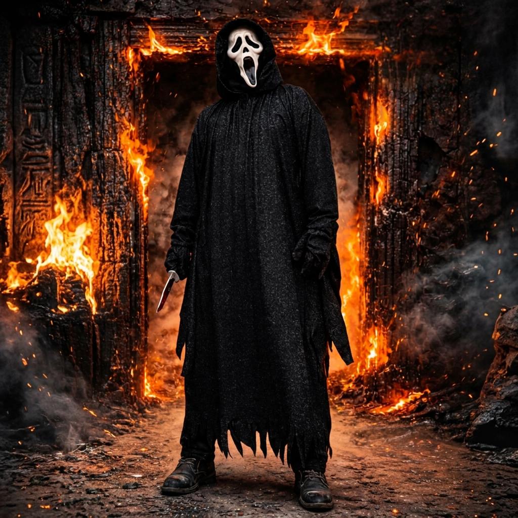 SCREAM 6 Halloween Glittery Robe, Horror Ghostface Cloak, Black