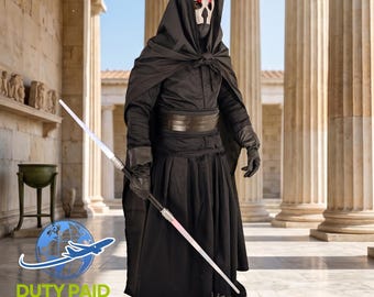 Disfraz de Señor Oscuro con capa encapuchada / Túnica inspirada en los Sith con máscara y cinturón / Traje de cosplay