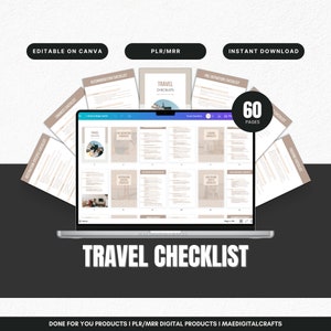 Ultimative Reise-Checklisten mit Master Weiterverkaufsrechten, Reise-Blogger, Eigenmarkenrechte (PLR), Reiseleitfaden, bearbeitbare Canva, DFY, MRR