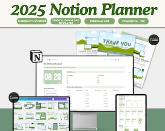 Modelo de planejador Notion 2025 PLR + MRR | Produto digital para vendedores Etsy | Notion Life Planner | Painel de produtividade | Direitos de revenda