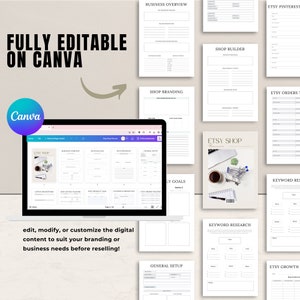 K&ouml;nnte beinhalten: Ein Canva-Bildschirm, der eine Reihe von druckbaren Etsy-Shop-Planer-Vorlagen zeigt. Die Vorlagen sind in Kategorien wie Gesch&auml;fts&uuml;bersicht, Shop-Branding, Shop-Builder, Etsy-Bestellungen, Keyword-Recherche, Etsy-Wachstum und Etsy Pinterest organisiert. Die Vorlagen sollen Etsy-Verk&auml;ufern helfen, ihre Shops zu verwalten und ihr Gesch&auml;ft auszubauen.
