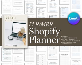 PLR Shopify planner, Master Resell Rights, Plr planner, PLR Digital products, Resell Planner, Plr templates, MRR, Canva templates, Printable