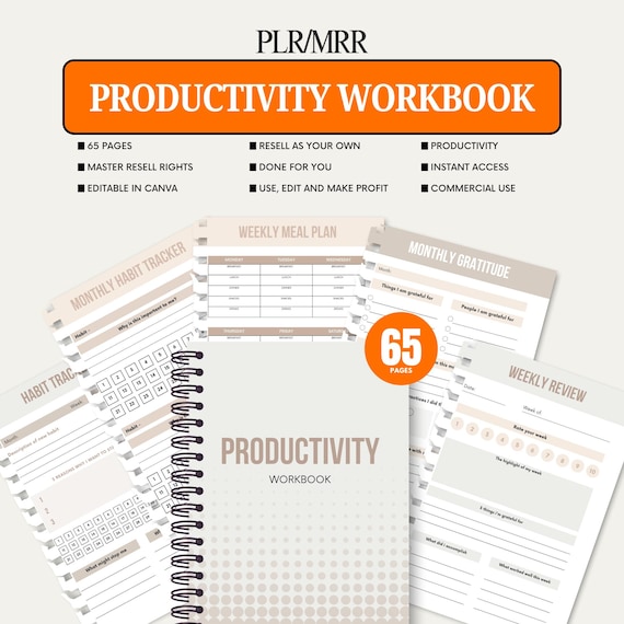 PLR Productivity workbook, Master Resell Rights, Plr planner, PLR Digital products, Resell Planner, Plr templates, MRR, Canva templates, Dfy