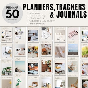 PLR Digital Planner, PLR Journal Tracker Template, Canva Editable Template, Resell Rights Digital Product, MRR Done For You, Commercial Use