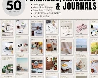 PLR Digital Planner, PLR Journal Tracker Template, Canva Editable Template, Resell Rights Digital Product, MRR Done For You, Commercial Use