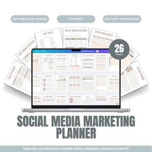 PLR Social Media Marketing Planner with Master Resell Rights, Done For You, Private Label Rights, Editable Canva Template, 26 pages, Resell