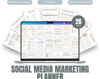PLR Social Media Marketing Planner with Master Resell Rights, Done For You, Private Label Rights, Editable Canva Template, 26 pages, Resell