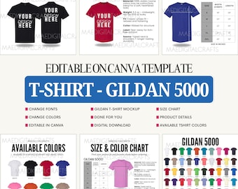 Gildan 5000 Color Chart & Size Chart, Canva Template, Color Chart Template, 5000 Size Chart, Mockup Bundle  Gildan, Editable Canva Template