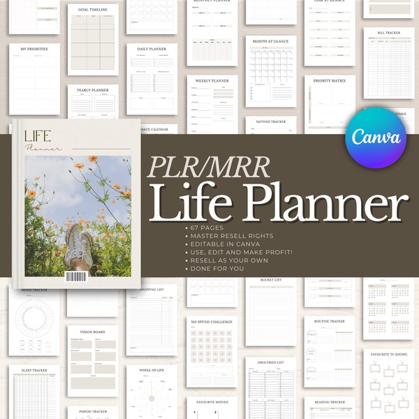 PLR life planner, Master Resell Rights, Plr planner, PLR Digital products, Resell Planner, Plr templates, MRR, Canva templates, Life Planner