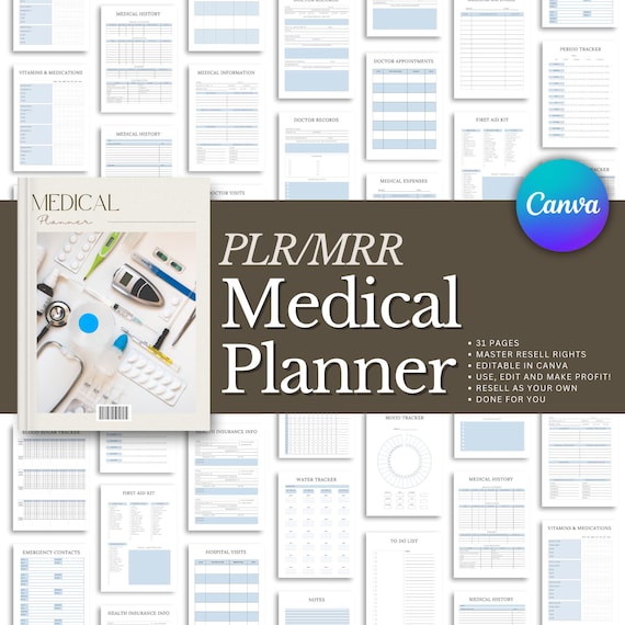 PLR Medical planner, Master Resell Rights, Plr planner, PLR Digital products, Resell Planner, Plr templates, MRR, Canva templates, Printable