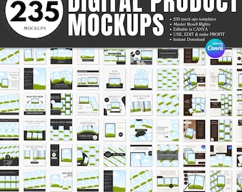 May include: A set of 235 digital product mockups for use in Canva. The mockups feature a variety of devices, including phones, tablets, laptops, and desktops. The mockups are editable and can be used to create professional-looking product presentations.