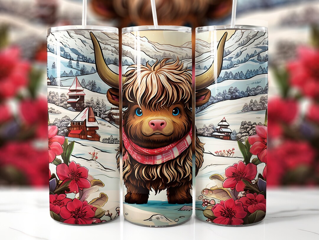 Lovely Baby Highland Cow Tumbler Wrap, Cute Cartoon Cow Sublimation ...