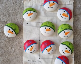 Snowman Tic-Tac-Toe, sorting game. Handcast ceramic stones. Christmas stocking filler, small gift