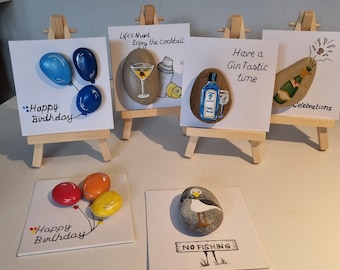 Easel Pebble Cards, handpainted, Ideal for Birthdays, Celebrations, Keepsake or gift. Comes boxed