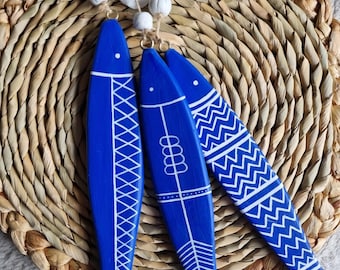 Blue Clay Fish, Handcrafted & hand painted, seaside decor, nautical, Boho coastal