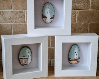 Southwold Lighthouse, 3 styles, handpainted pebble, framed art, small gift, seaside theme, homedecor