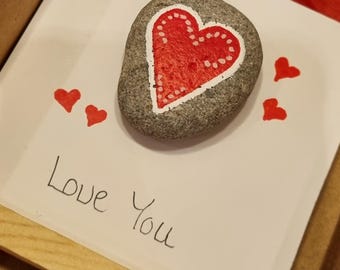Handpainted Pebble Art, Love You Easel Card, Valentine's Gift