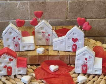 Valentines miniature Cottage, Handcrafted Clay, Keepsakes, Decor