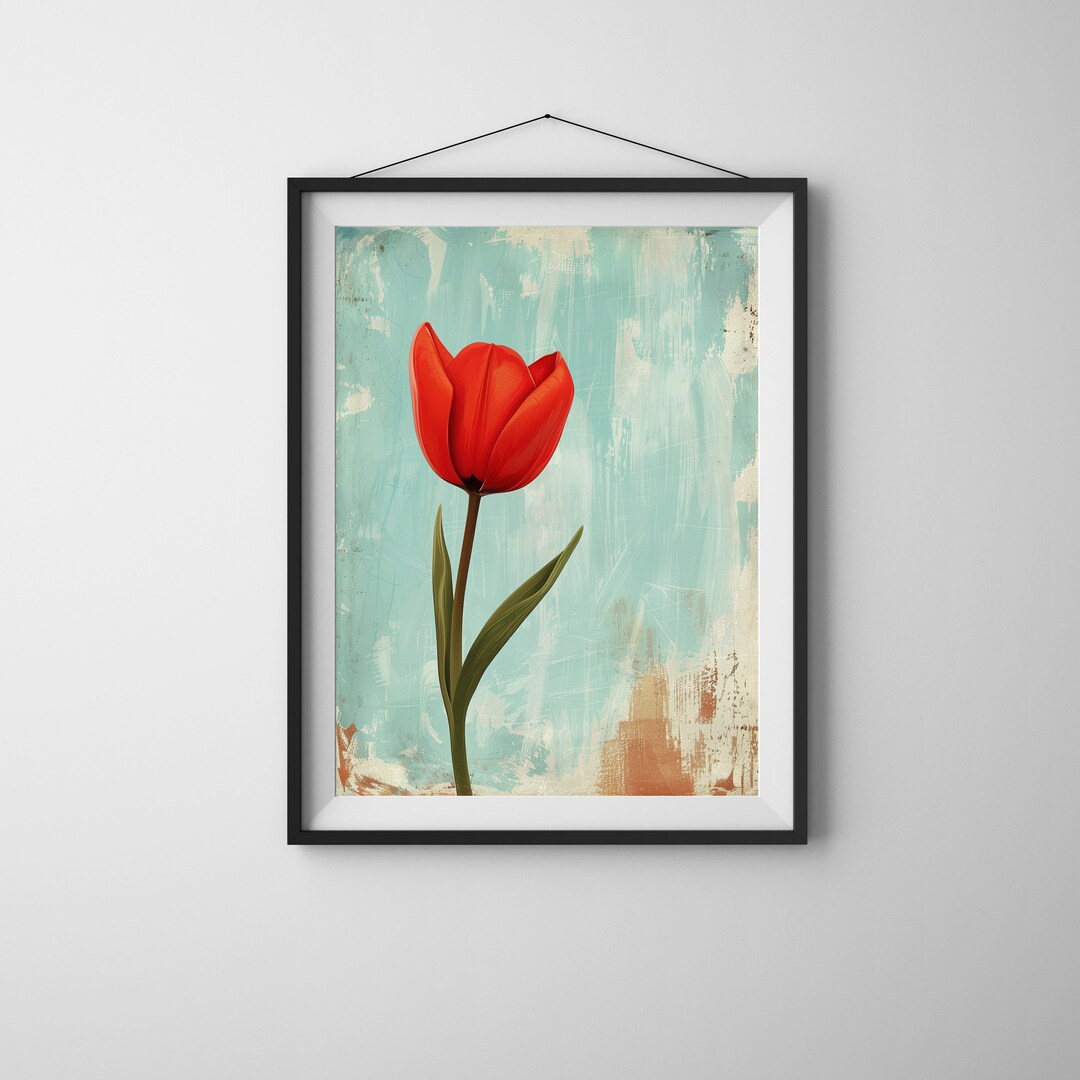 Retro Tulip Oil Painting Digital Download, Vintage Floral Wall Art, Mid ...