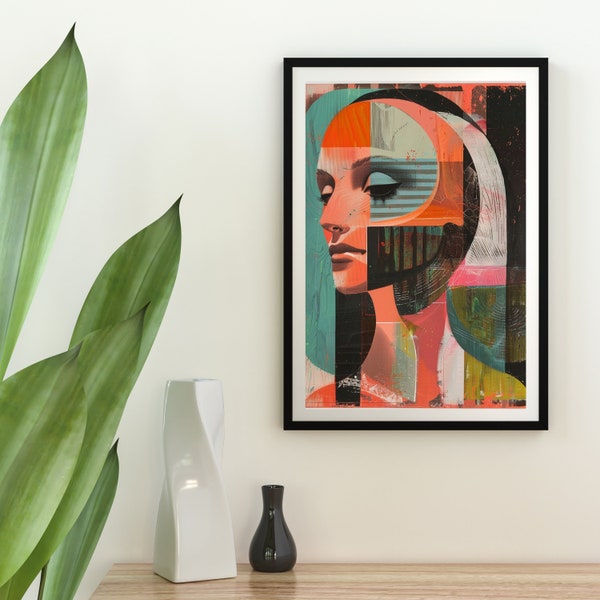 Mid Century Modern Art Print - Minimalist Girl and Sun Illustration - Digital Download Wall Art - Home Decor - Printable Abstract Art