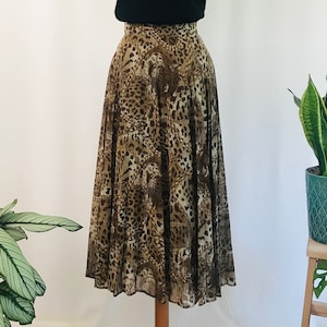 Vintage 90&#39;s High-Waisted Pleated Skirt | Animal Print Chic
