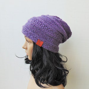 Lilac Ladies Baggy Alpaca Wool Hat Hand Made Winter Beanie Woman Slouchy Violet Warm Hat Winter Cap Gift Girl Slouchy Beanie Wool Cap Soft
